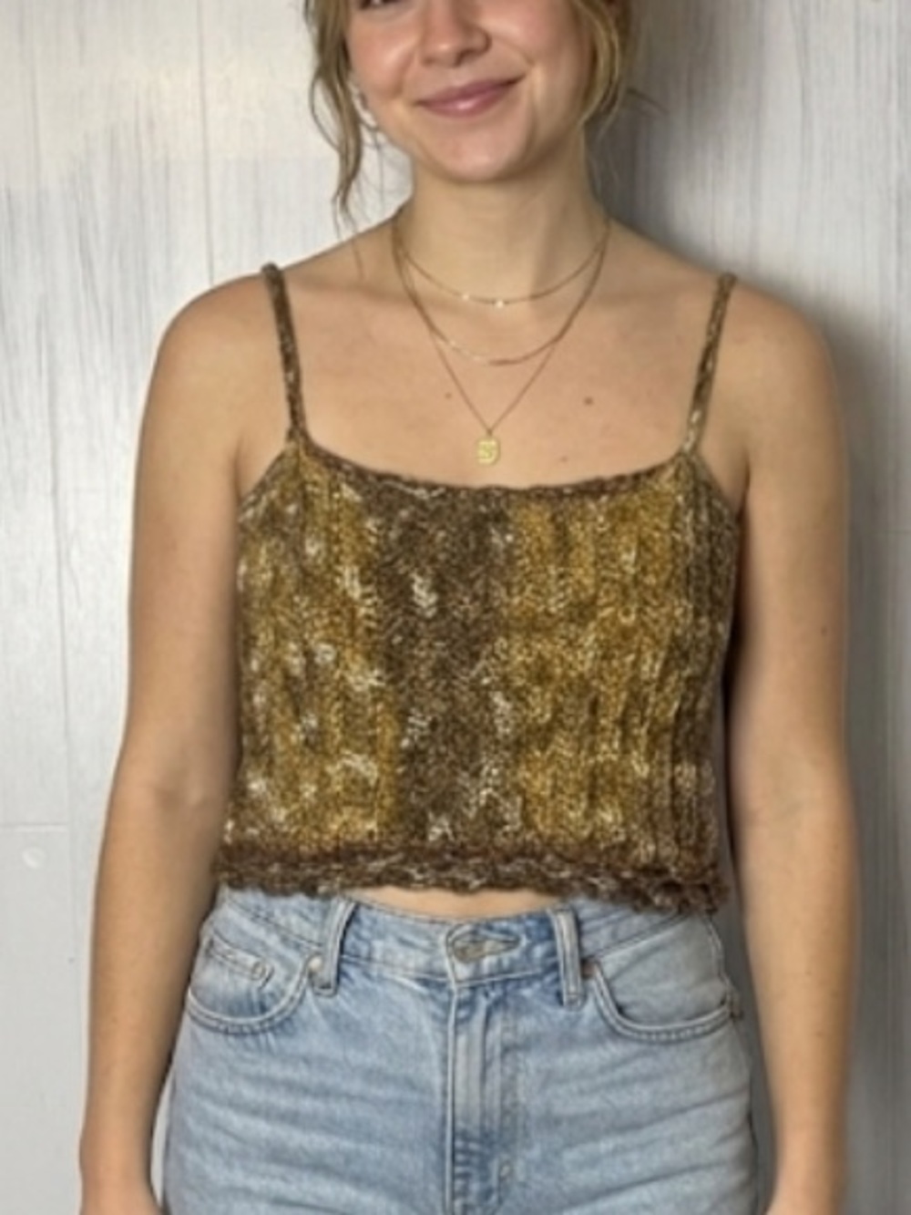 HANDMADE Crochet Brown Marled Spaghetti Strap Cropped Top Festival Unique